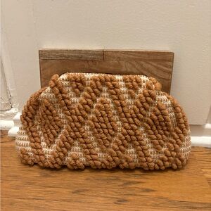 Handmade Knitted Clutch - Brown and White